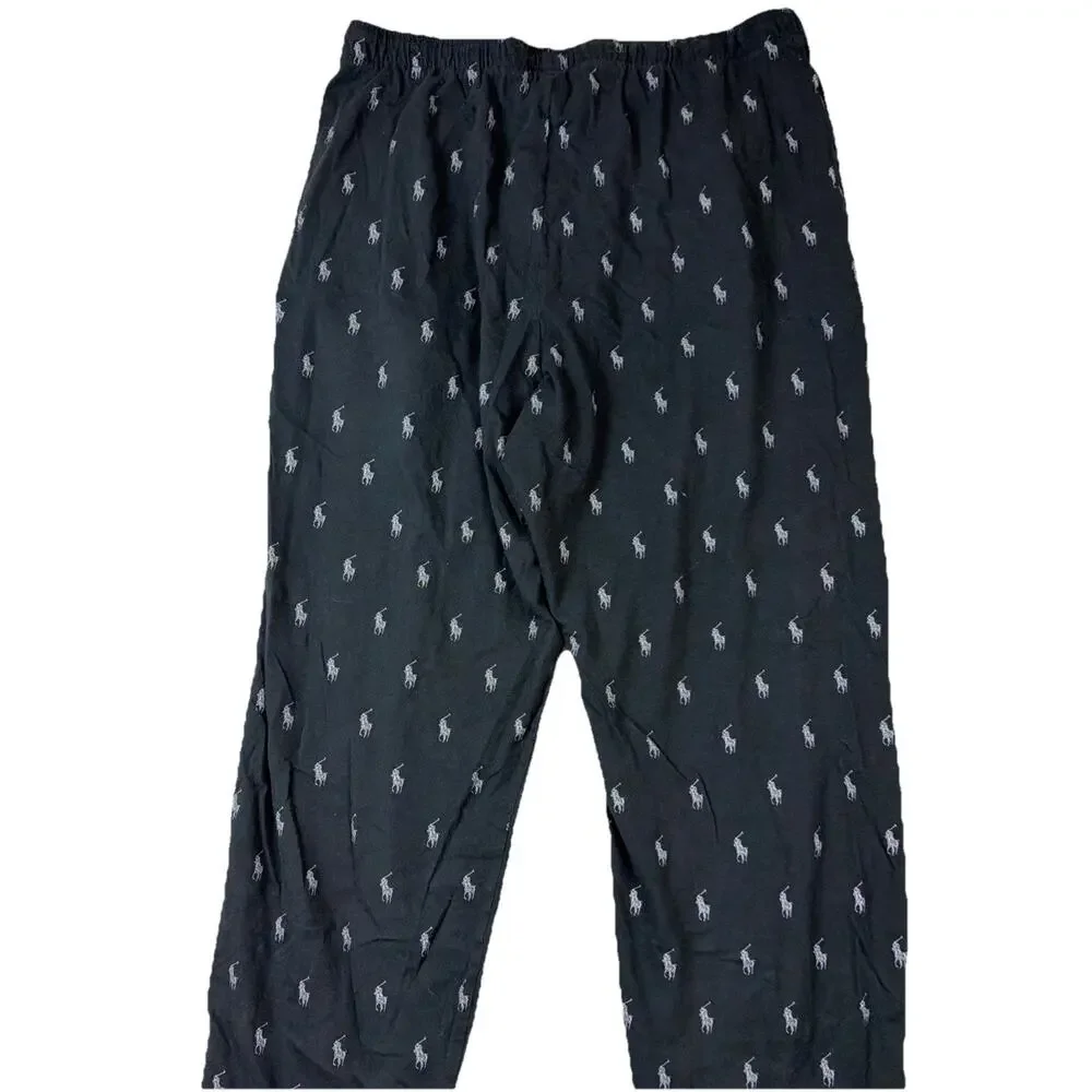 Polo Ralph Lauren Black Pony Printed Cotton Pajama Pants‎ Mens Sz Large